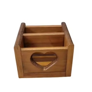 Vintage Style Raw Finish Durable Wooden Caddy For Kitchen Home Hotel Table <b>Top</b> Decorative Use Wooden Utensils Holder Caddy - Product Image 2