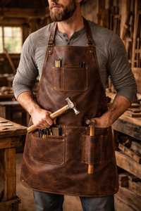 Chef <b>Kitchen</b> Workwear OEM ODM Bulk Supply High Quality Leather <b>Apron</b> with Tool Pockets LPN-0276 - Product Image 5