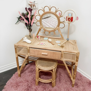 Children <b>dressing</b> <b>tables</b> rattan vanity <b>table</b> with mirror and chair baby room <b>decor</b> vanities - Product Image 1