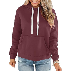Sweat-shirt à capuche unisexe bordeaux, manches régulières, en coton tricoté, couleur unie, coupe décontractée, pour l'automne, avec poches - Product Image 1