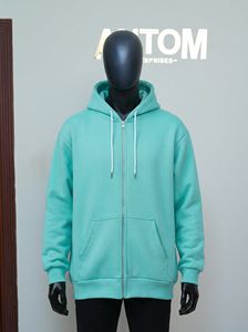 Sweat à capuche zippé surdimensionné personnalisé, épais et de couleur unie, vert clair, style hip-hop, haute qualité - Product Image 4