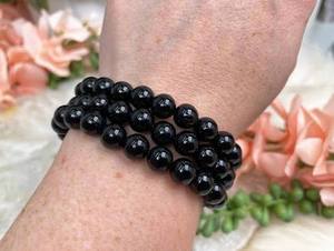 Bracelet en tourmaline noire perlée 8 mm, sphères polies, qualité supérieure, bijoux en pierre de cristal pour femmes et hommes, Feng Shui, guérison - Product Image 3