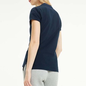 Polo pour femme bleu marine à manches courtes, couleur unie, 100% coton, tissu tricoté, style décontracté, coupe classique - Product Image 2