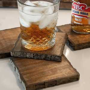 Handcrafted Mango Wood Coaster Set | Quiet Luxury Sculptural <b>Desk</b> Decor | <b>Rustic</b> Wooden Coasters - Live Edge Mango Wood - Set - Product Image 2