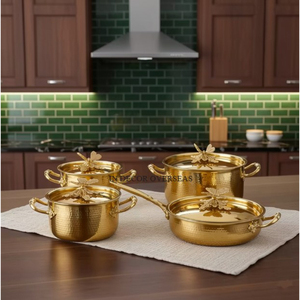 Casseroles de luxe martelées dorées décoratives, pots de conservation avec couvercles en forme de citrouille et plateau de service ovale pour mariage et décoration intérieure - Product Image 6