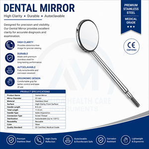 Miroir dentaire manuel de classe II de qualité supérieure, protection indirecte des tissus, miroir buccal, instrument dentaire à surface frontale - Product Image 6