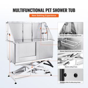 Vasca Professionale in Acciaio Inox da 50 Pollici per Toelettatura Cani con Rubinetto, Dispenser Sapone e Regolazione Elettrica dell'Altezza per Pulizia e Bagno Animali - Product Image 4
