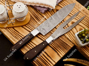 Ensemble de couteaux de chef en acier damas forgé à la main de qualité supérieure, 2 pièces, motif unique avec manche en bois, fourchette à viande, outils de cuisine et de barbecue - Product Image 2