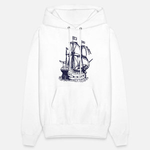 Sweat-shirt à capuche blanc pour homme avec imprimé bateau pirate, coupe classique, décontracté, en coton French Terry, avec poche sur le devant, pour l'automne - Product Image 3