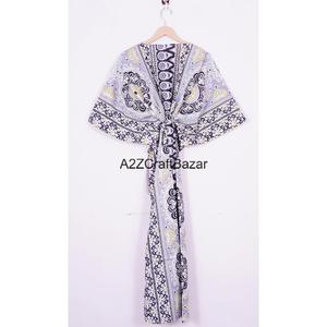 Vestido Abaya Largo para Mujer, Estampado a Mano, Estilo Kaftan, Informal, Hecho a Mano en Oriente Medio, de Algodón Puro, para Verano y Otoño - Product Image 4