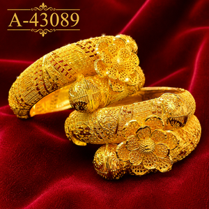 Brazaletes de Diseño con Baño de Oro de 22K y Circonitas, Modernos, para Novias, Bodas y Fiestas, Aleación de Zinc A-43087 - Product Image 3