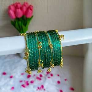 Ensemble de bracelets en verre perlé vert or, style indien, tendance, tailles assorties, prix bas, exportation mondiale, directement de l'usine - Product Image 1