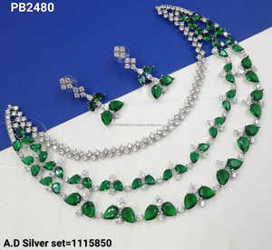 Tripel Layer Designs Américain Diamant Argent Plaqué Clouté Simple Collier Avec Délice Boucle D'oreille Ensemble De Bijoux Cadeaux Pour Les Femmes - Product Image 6