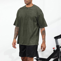T-shirt en coton vert uni surdimensionné pour homme, manches courtes, col rond, coupe décontractée, jersey tricoté, design uni