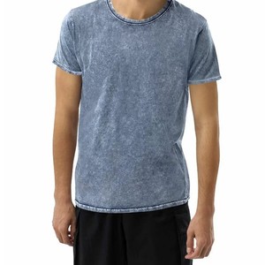 Camiseta de algodón de punto de manga corta con cuello redondo para hombre, azul vaquero lavado, corte regular, color liso, OEM ODM, novedad 2026 - Product Image 5