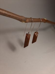 Boucles d'oreilles pendantes géométriques en bois avec crochets argentés, ton brun naturel, composants de bijoux - Product Image 6