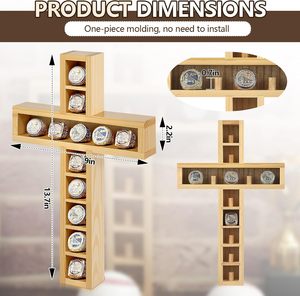 Teenyyou Baseball Ring Holder <b>Display</b> <b>Case</b> 12 Posts Softball Championship Ring Holder 9x14 Inches Wall Mount Mango Wood - Product Image 4