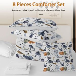 8-Piece Halloween Witch Pattern Comforter Set Includes 1 Comforter 2 Pillow Shams 1 Fitted Sheet Bed Bag Bedding for Cozy Sleep - Product Image 5