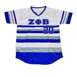Camiseta Deportiva de Béisbol a Rayas Zeta Phi Beta para Mujer, Azul y Blanco, Sublimada, de Poliéster, Manga Corta, Estilo Casual y Atlético - Product Image 1