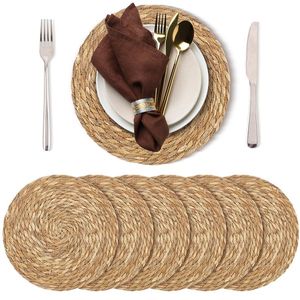 Round Handmade Rattan Placemats Bohemian Style Table <b>Mats</b> 400 Mm Diameter Natural Weave Decorative Set of Four - Product Image 3