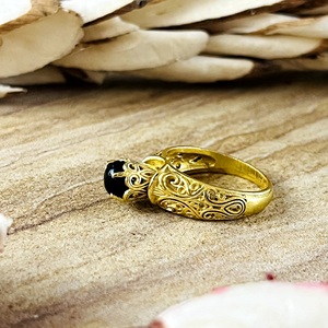 Best Arrival Boho Filigree Black Onyx <b>Ring</b> Tribal Brass <b>Rings</b> Women 18k Gold Plated Vintage Swirl <b>Statement</b> Wholesale/OEM/ODM - Product Image 6
