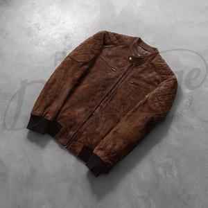 Blouson Bomber de Luxe en Daim Cacao Foncé pour Homme, Veste Minimaliste Sans Col, Manteau en Cuir Véritable de Chèvre, Vente en Gros - Product Image 2