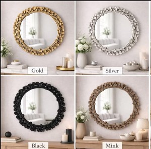 Espejo de Pared Dorado con Diseño Floral – Espejo Decorativo Redondo de Diseño para Entrada, Dormitorio y Decoración de Interiores - Product Image 2
