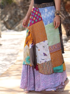 Bohemian Vintage Silk Women Wear Indian Sari Silk <b>Wrap</b> Skirt Dress - Product Image 3