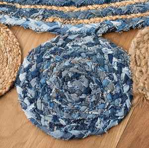 Traditional <b>Indian</b> Rug made of Jute and Denim Washable Area Rugs for Bedroom & Living Room - Product Image 4