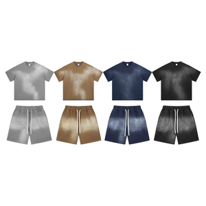 Ensemble décontracté homme été : chemise et short style rétro américain délavé, tendance streetwear - Product Image 1