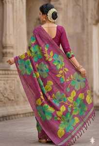 <b>Purple</b> GACHI SILK <b>Saree</b> With Floral DIGITAL Print For Women Traditional Indian Wedding Wear Floor Length Regular Fit - Product Image 3