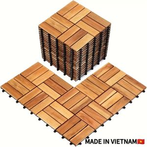 10pcs <b>Interlocking</b> 11.8"x11.8" Natural Solid Acacia Wood Deck <b>Tiles</b> Indoor Outdoor Patio Garden Balcony Poolside - Product Image 1
