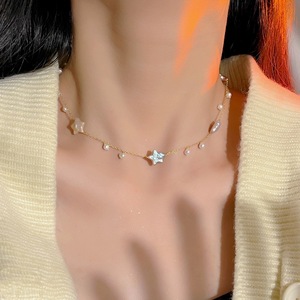 Collar de Perlas de Agua Dulce Barrocas, Cuentas Naturales Resistentes con Diseño de Estrellas Irregulares, Collar Tentación Cielo Estrellado - Product Image 1