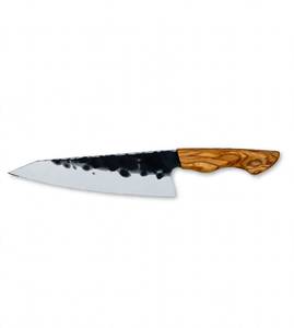 Cuchillo de cocina para exteriores con hoja de acero con acabado rústico forjado y mango de madera de olivo - Product Image 1