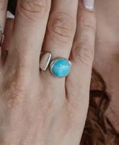 Natural Cut Amazonite 925 Sterling Silver <b>Adjustable</b> Bohemian Midi Statement <b>Ring</b> with Bezel Setting and Lock Shape - Product Image 3