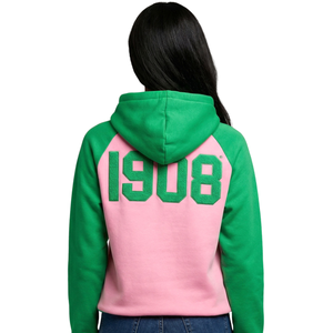 Sudadera con Capucha de Dos Tonos para Invierno, Rosa y Verde, Bordado Chenille, Estilo Griego, para Mujer, Ajuste Premium, Ropa Casual - Product Image 4