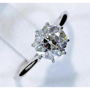 Anillo Solitario de Diamante Natural Extraído de la Tierra, Corte Antiguo, 2 Quilates, Oro Blanco Clásico de 14K - Product Image 3