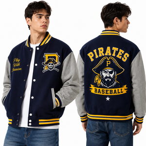 Custom Embroidered Varsity Letterman <b>Jacket</b> Pirate Mascot Wool Blend <b>Baseball</b> Team Uniform Knit Trim Outerwear Coat <b>for</b> <b>Men</b> Bold - Product Image 4