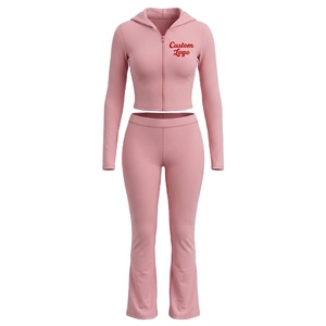 Best Selling Custom Logo Lounge Yoga <b>Set</b> Women 2 Piece <b>Set</b> Zip Hoodie 2 Piece Flare <b>Sets</b> for Women 2026 - Product Image 1