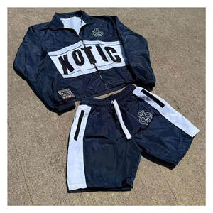 Conjunto de Chaqueta Cortavientos Personalizada de Alta Calidad para Hombre, Sudadera con Botones Laterales y Pantalones Cortos, Chaqueta Cortavientos de Nailon con Cremallera, Sudaderas con Capucha y Pantalones Cortos - Product Image 4