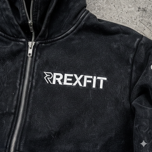 Novedad 2026: Sudaderas con capucha con cremallera de felpa francesa con parches bordados personalizados y lavado ácido, de fabricante de prendas de streetwear. - Product Image 4