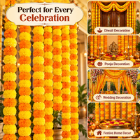 Guirlandes de fleurs de marigold Genda Phool Ladi, 4 pieds, 300g chacune, pour décoration suspendue, Diwali, Pooja, mariage, décorations festives