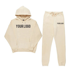 Customized Grey Hooded Sweatshirt Joggers <b>Set</b> Unisex Loose Fit Full Length Fleece Tracksuit Heat Transfer Printing Casual Wear - Product Image 4