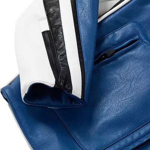 Chaqueta de Cuero Personalizada con Logotipo para Motociclistas, Hombres y Mujeres, Chaqueta de Carreras, Chaqueta Moto con Bloques de Color, Ropa de Calle de Cuero PU OEM - Product Image 4