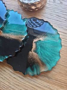 Geode resin <b>coasters</b> <b>Agate</b> home decor Classic design handmade Lightweight functional decor Geode resin <b>coaster</b> set - Product Image 3