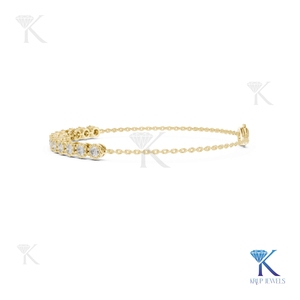 3.00mm Lab Grown Diamond Filled Bezel Set Milgrain Scalloped Edge 14K/18K <b>Solid</b> Gold Unisex Trendy Round Brilliant Cut <b>Bracelet</b> - Product Image 5