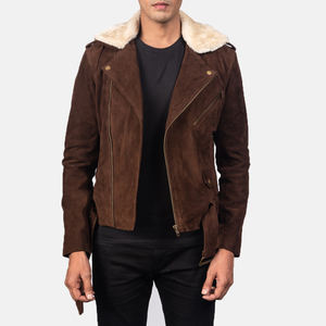 Chaqueta de cuero de gamuza para hombre, estilo motero, con cuello alto, logo frontal, forro de piel extraíble, para carreras, estilo café, moda motociclista, casual, de invierno - Product Image 6