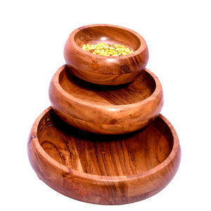 Ensaladera de madera de acacia, Juego de 3 cuencos de pie redondo respetuosos con el medio ambiente para servir alimentos, mezclar y frutas en el hogar, restaurante y uso en hoteles - Product Image 1