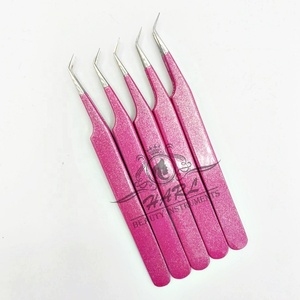 Pinces à épiler professionnelles en acier inoxydable pour extensions de cils, marque privée, rose brillant, pointe à 45 degrés, pour extensions de cils - Product Image 4
