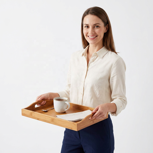 Plateau de rangement en bois rectangulaire, design minimaliste non fini, à un seul niveau, compatible lave-vaisselle, pour utilisation sur table, collection artisanale, empilable - Product Image 1
